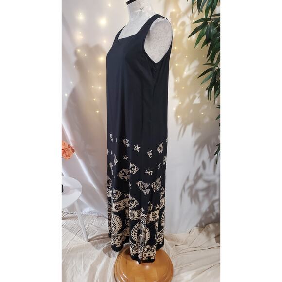 Peppermint Bay NWT Fish Square Neck Sleeveless Maxi Dress Size S Beachy Black - Picture 2 of 10